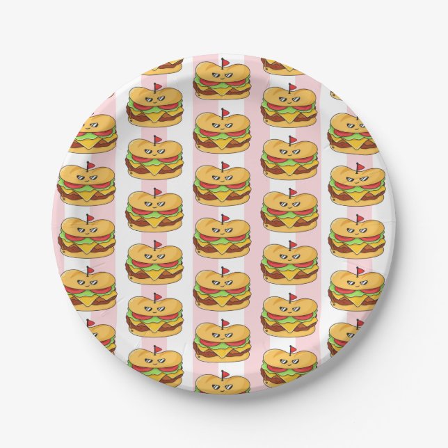 Paper Plates, Pink & White Stripe Chicken Sandwich Paper Plate (Front)