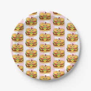 Paper Plates, Pink & White Stripe Chicken Sandwich Plate