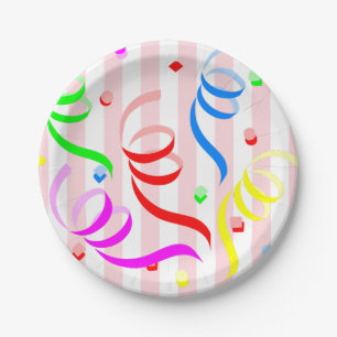 Paper Plates,  Pink & White Stripe Confetti Plate