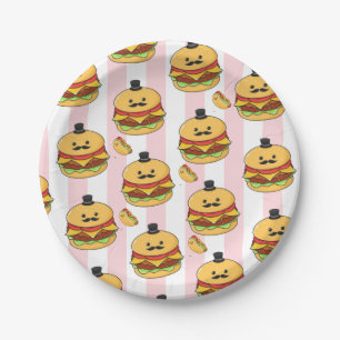 Paper Plates, Pink & White Stripe Hotdog Hamburger Plate