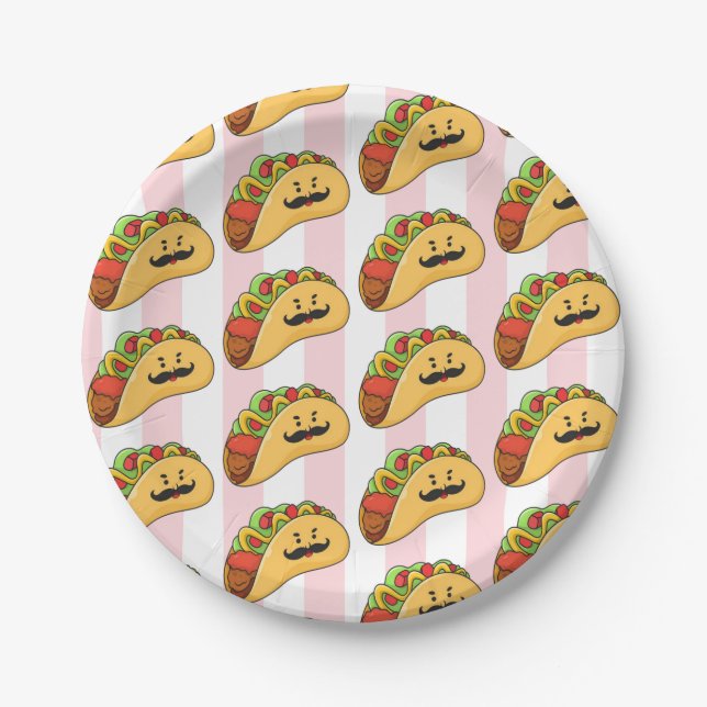 Paper Plates, Pink & White Stripe Tacos Paper Plate (Front)