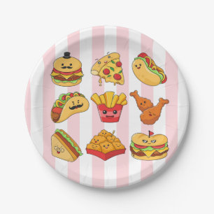 Paper Plates, Pink & White Tacos Stripe  Plate