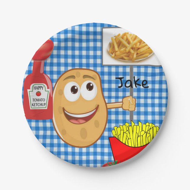 Paper Plates, Potato French Fries Ketchup Plaid Paper Plate (Front)