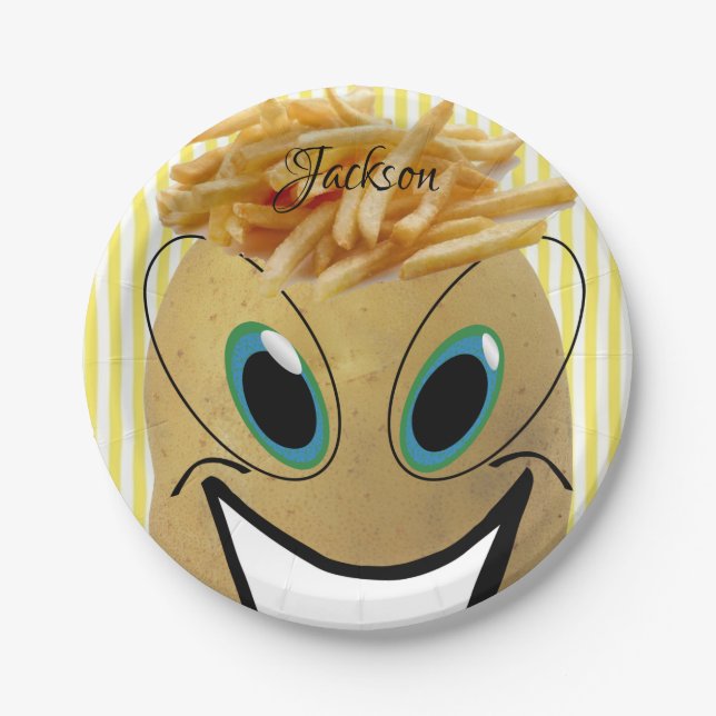 Paper Plates, Potato French Fries Stripe Yellow Plate (Front)