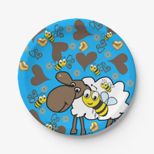 Paper Plates, Sheep Bee Brown Hearts Blue Paper Plate