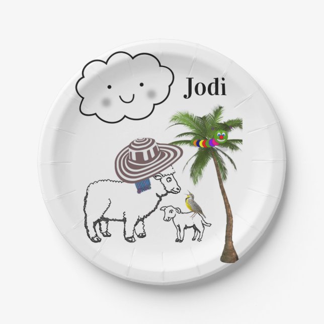 Paper Plates, Sheep Clouds Palm Tree Paper Plate (Front)