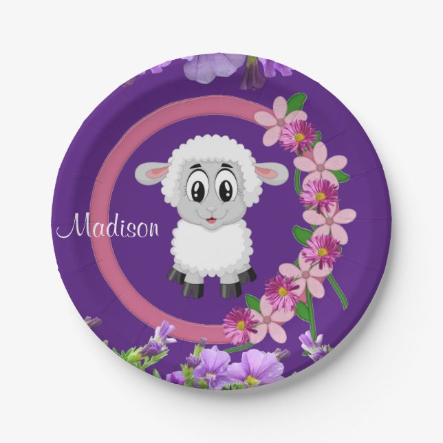 Paper Plates, Sheep Floral Purple Paper Plate (Front)