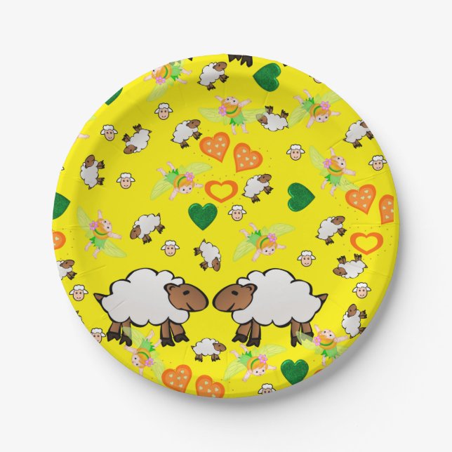 Paper Plates, Sheep Green Hearts Fairy Plate (Front)