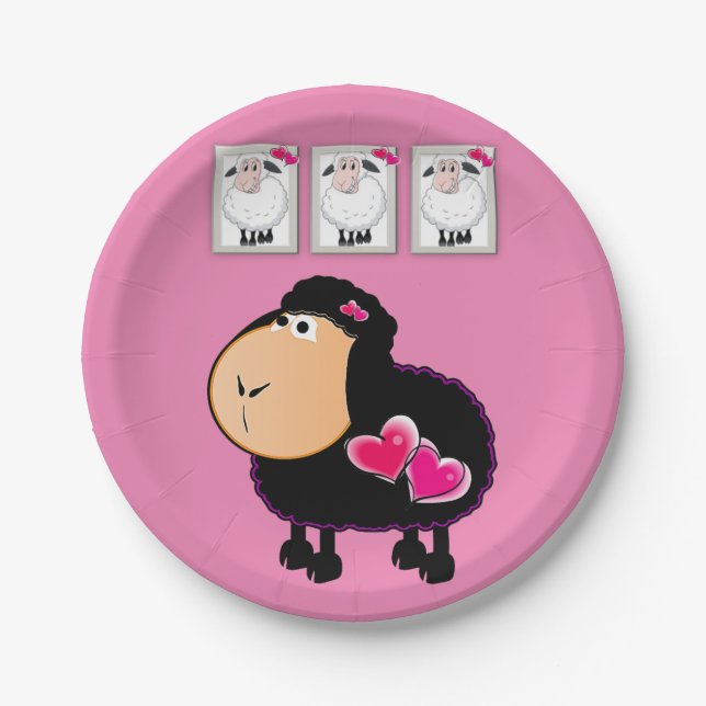 Paper Plates, Sheep Pink Hearts Plate (Front)