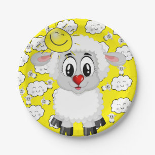 Paper Plates, Sheep Sun Clouds Yellow Paper Plate