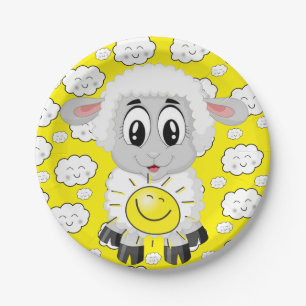 Paper Plates, Sheep Sun Clouds Yellow Paper Plate