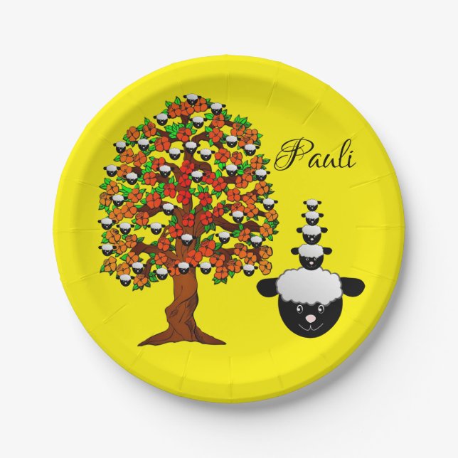 Paper Plates, Sheep Tree Yellow Paper Plate (Front)