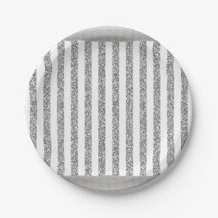 Paper Plates, Silver Grey & White Stripe Plate
