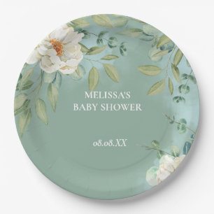 Paper Plates Silver Sage Eucalyptus White Flower