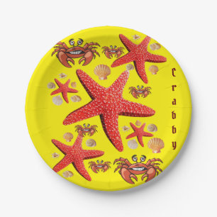 Paper Plates, Starfish Crabs Yellow Crabby Paper Plate