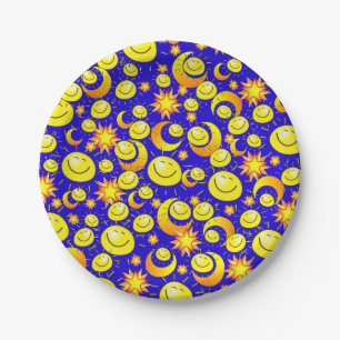 Paper Plates, Sun Moon YellowStars Blue Plate
