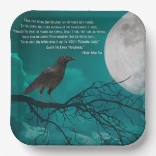 Paper Plates The Raven In Green With Poe Poem