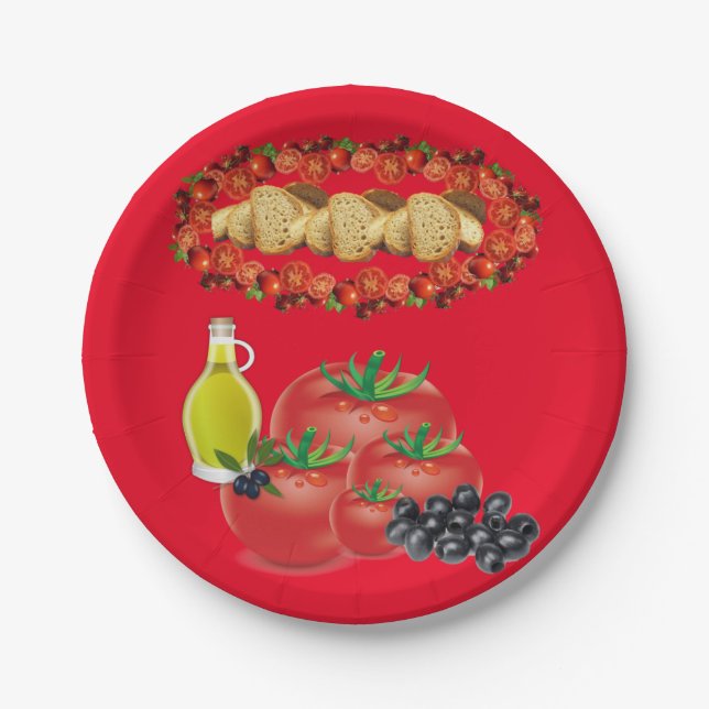 Paper Plates, Tomato Ketchup Bread Olives Plate (Front)