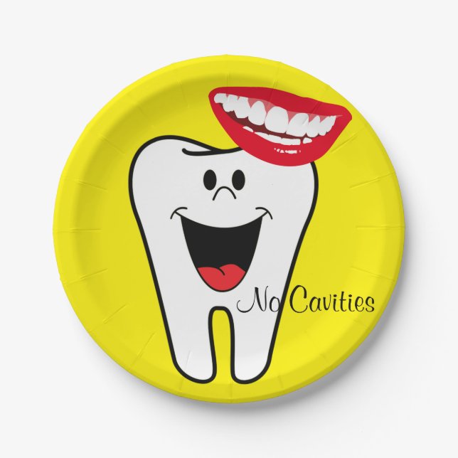 Paper Plates, Tooth Teeth No Cavities Dentist Plate (Front)