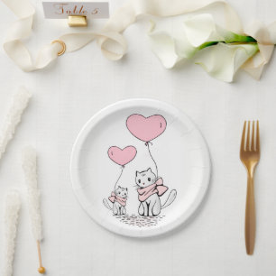 Paper plates Valentine's Day Cats Pink Hearts