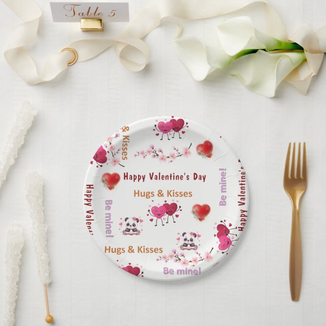 Paper plates Valentine's Day Couple Red Hearts (Wedding)