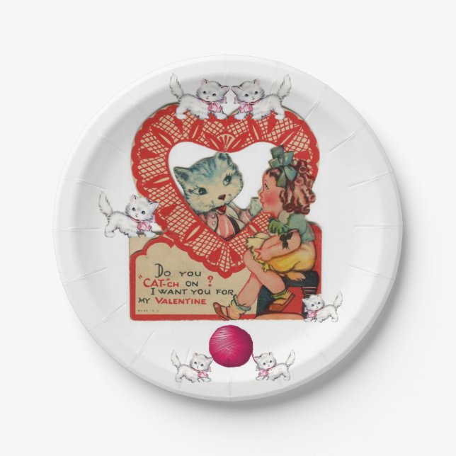 Paper plates Valentine's Day Kitten Vintage (Front)