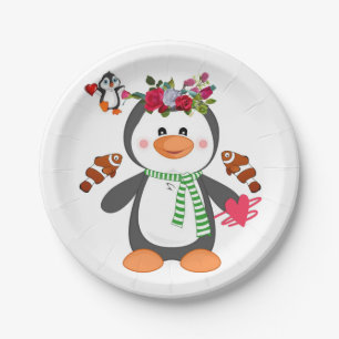 Paper plates Valentine's Day, Penguin Hearts