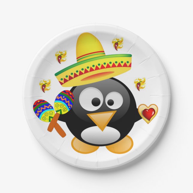 Paper plates Valentine's Day, Penguin Hearts (Front)