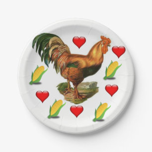 Paper plates Valentine's Day Rooster Vintage