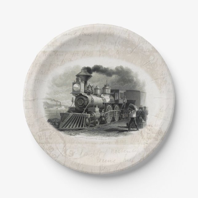 Paper Plates, Vintage Train Plate (Front)