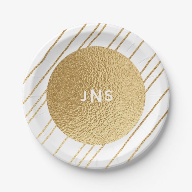 Paper Plates Wedding Elegant Gold and Black (Front)
