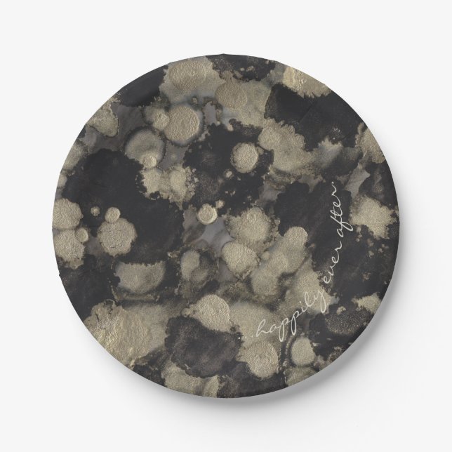 Paper Plates Wedding Shades of Gold and Black (Front)