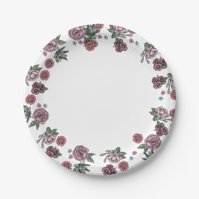 Paper Plates, White Floral Flowers Paper Plate (Front)