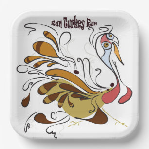 Paper plates with a funny turkey design