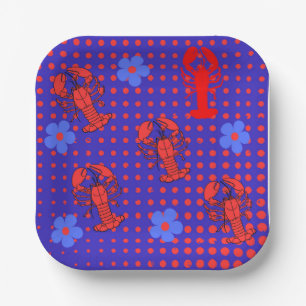 Paper plates with lobsters, nets and Flowers