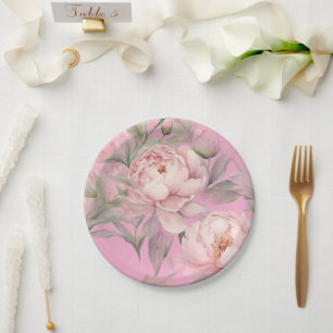 Paper Plates with Pink Peonies