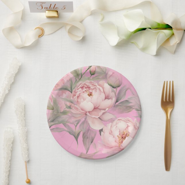 Paper Plates with Pink Peonies (Wedding)
