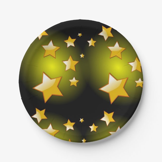 Paper Plates, Yellow Stars Black Paper Plate (Front)