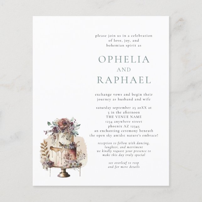 PAPER QR Code Bohemian Wedding Cake Blue Invite (Front)