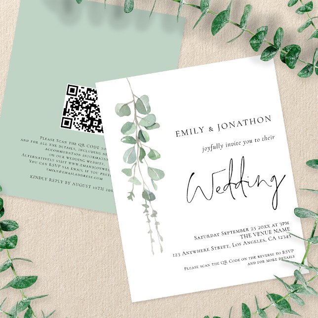 PAPER QR Code Eucalyptus Wedding Invitation (Creator Uploaded)