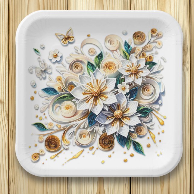 Paper Quilling Flowers and Butterflies Paper Plate (Creator Uploaded)