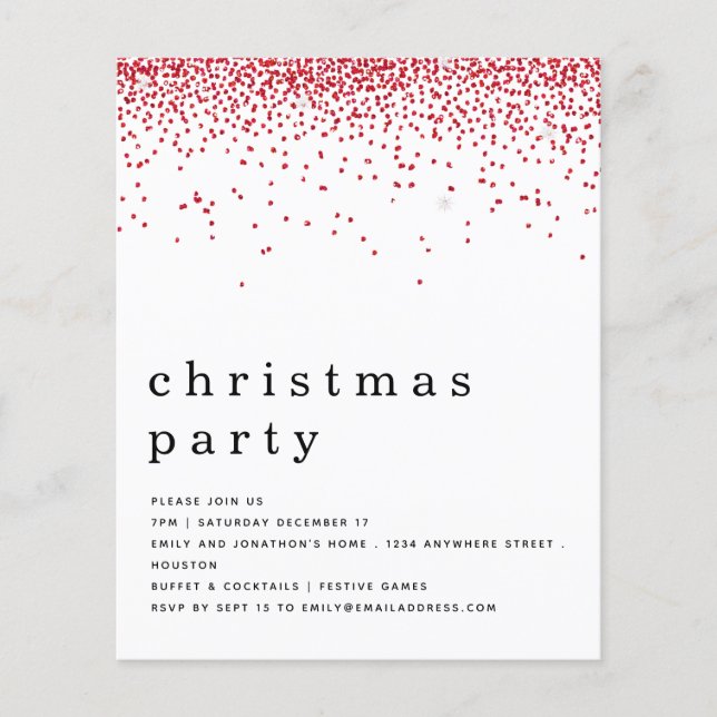 PAPER | Red Glitter Christmas Party Invitation (Front)