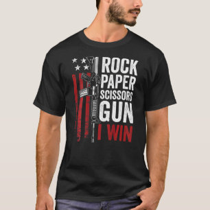 Paper Rock Scissors Gun Gun Joke On Back T-Shirt