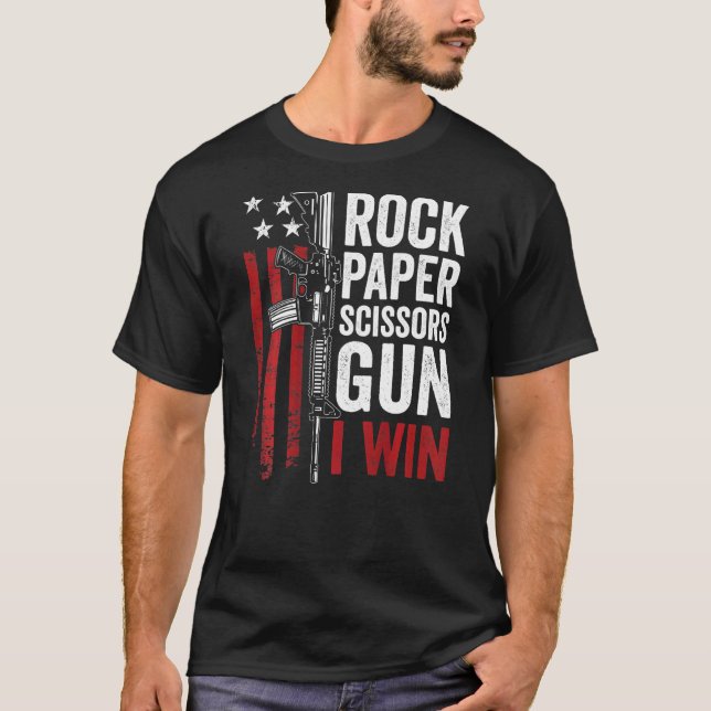 Paper Rock Scissors Gun Gun Joke On Back T-Shirt (Front)