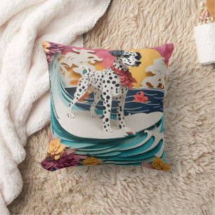 Paper Rococo Dalmatian Surfing Pastel Colours Throw Pillow