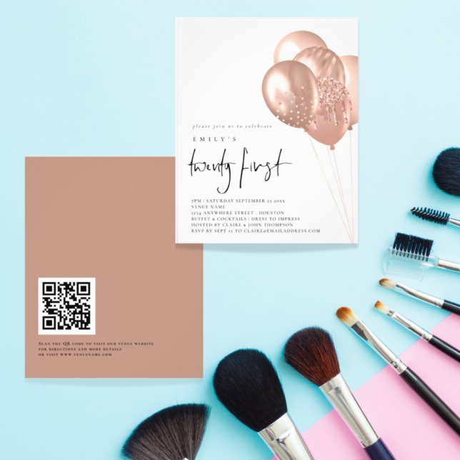 PAPER Rose Gold Balloons QR Code 21st Party (Creator Uploaded)