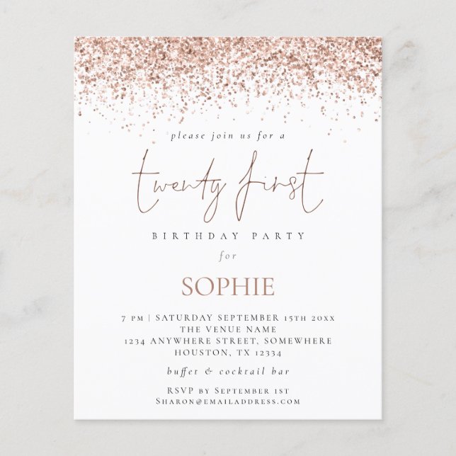 PAPER Rose Gold Glitter Twenty First Party Invite (Front)