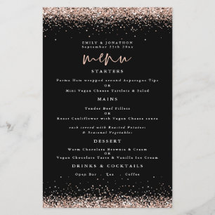 PAPER   Rose Gold Glitter Wedding Black Menu