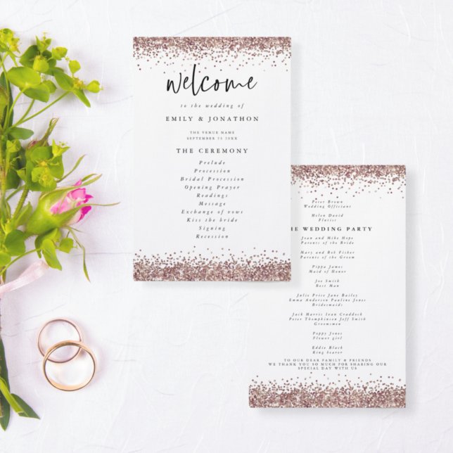 PAPER | Rose Gold Glitter White Wedding Program (Creator Uploaded)