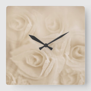 Paper Roses Sepia Square Wall Clock